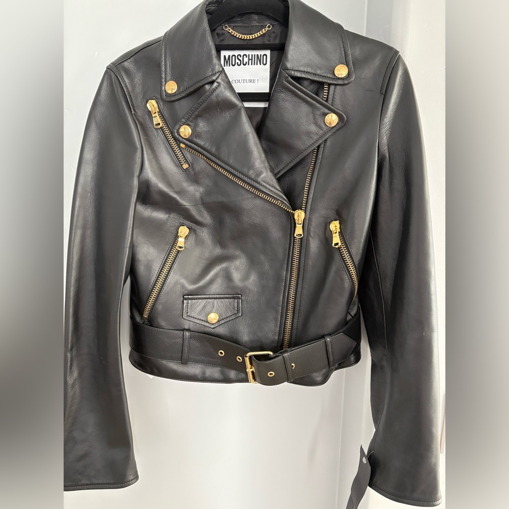 MOSCHINO genuine leather biker jacket,100% authentic.US size 4,IT 38.